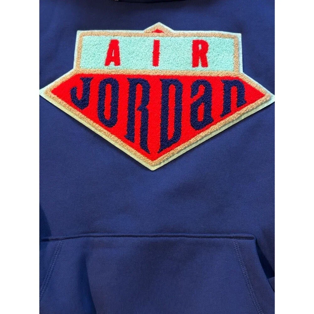 Jordan Sport DNA Hoodie Blue Chenille Patch Logo Y2K Pullover Retro Mens M NWOT
